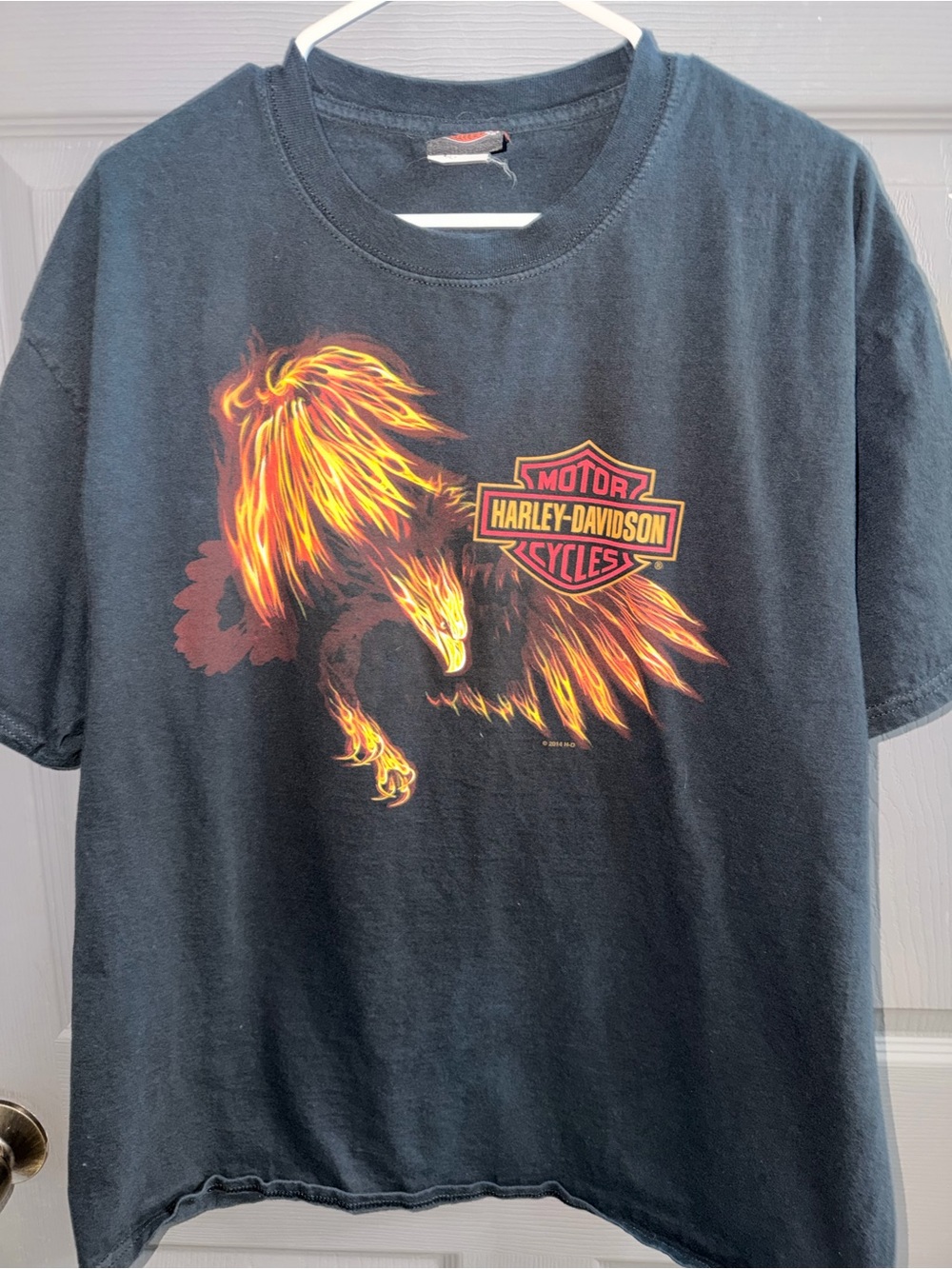 Harley-Davidson Black T‑Shirt with Orange and Yellow Flame Eagle Graphic /Belize